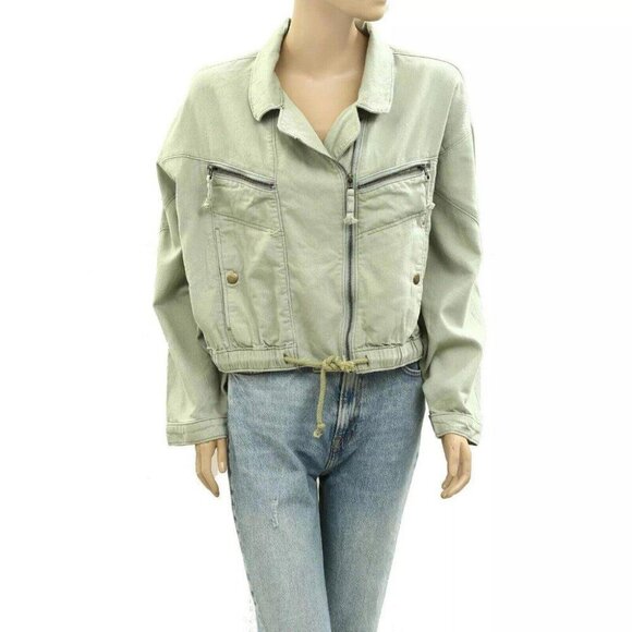 Anthropologie Pilcro Tidal Moto Utility Jacket Top Long Sleeve Moss M NEW 276059